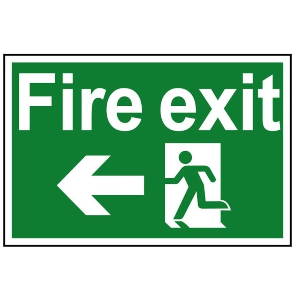 Scan Fire Exit Running Man Arrow Left - Pvc Sign 300 X 200mm - Multi Colour - 200 x 300mm