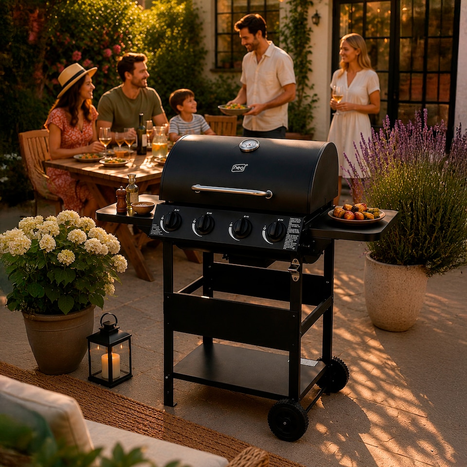 image 1 of 4 Burner Steel Gas BBQ Grill Outdoor Side Shelves Rack Bottle Opener & Regulator Kit