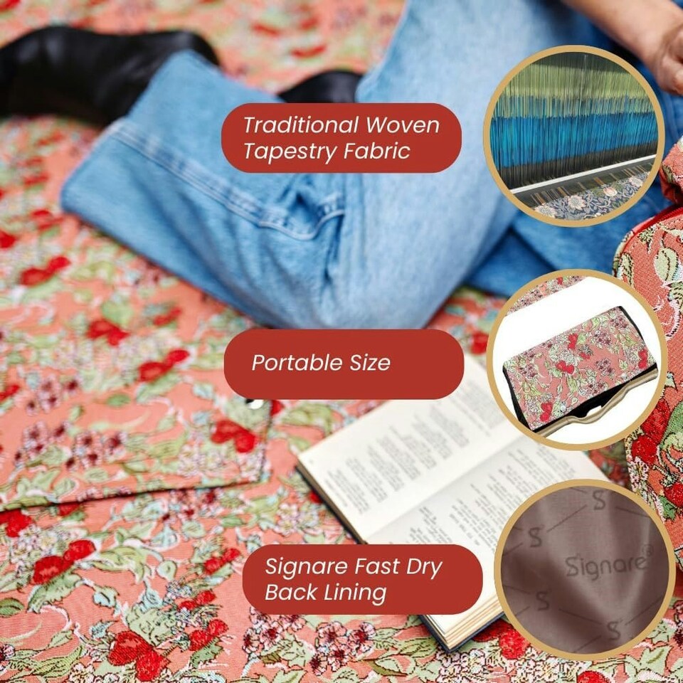 image 1 of Signare Picnic Blanket - Wild Strawberry Tapestry Pink