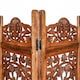 image 3 of 4 Panel Heavy Duty Carved  Screen Wooden Lotus Design Room Divider Light Brown 200 x 180 cm | Brown | Light Brown | 200 x 180 cm