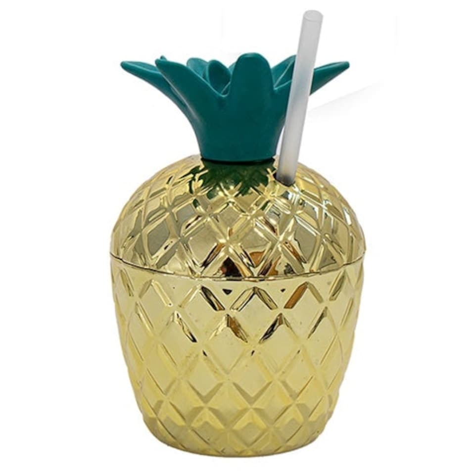 Pineapple Reusable Plastic Tumbler Cup with Straw
