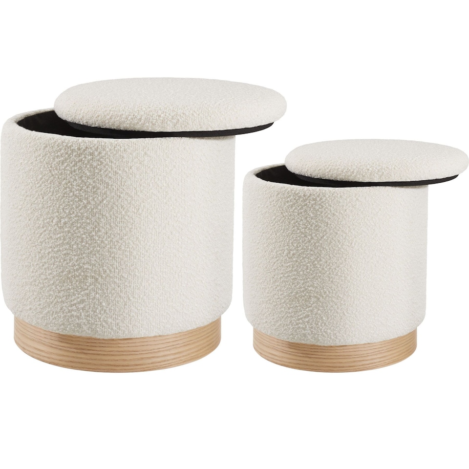 image 1 of Stools Orchid Set of 2 - padded, boucle cover footstools, large storage space