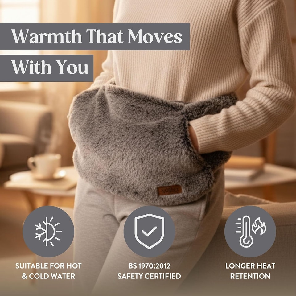 image 1 of SEASONAL STREET Hot Water Bottle Gift Set - 500ml Velvet Bottle, Socks, Candle, Eye Mask - Christmas Gifts for Her