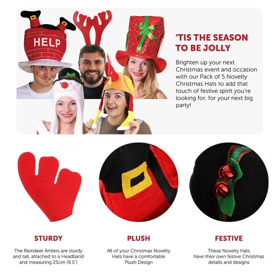 image 1 of 5 Novelty Christmas Hats Red | 5