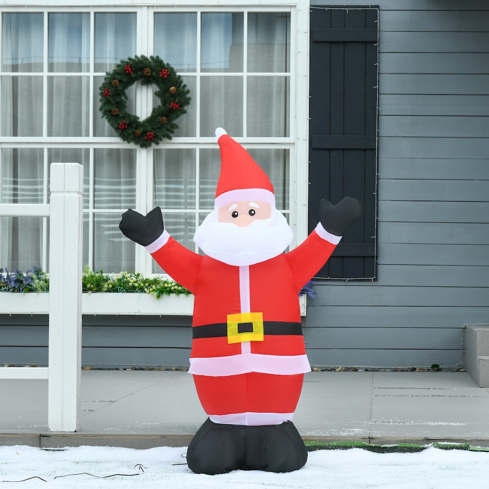 image 1 of HOMCOM 4ft Inflatable Christmas Santa Claus Xmas Decoration 1 LED Holiday Air Blown Yard Outdoor Decor