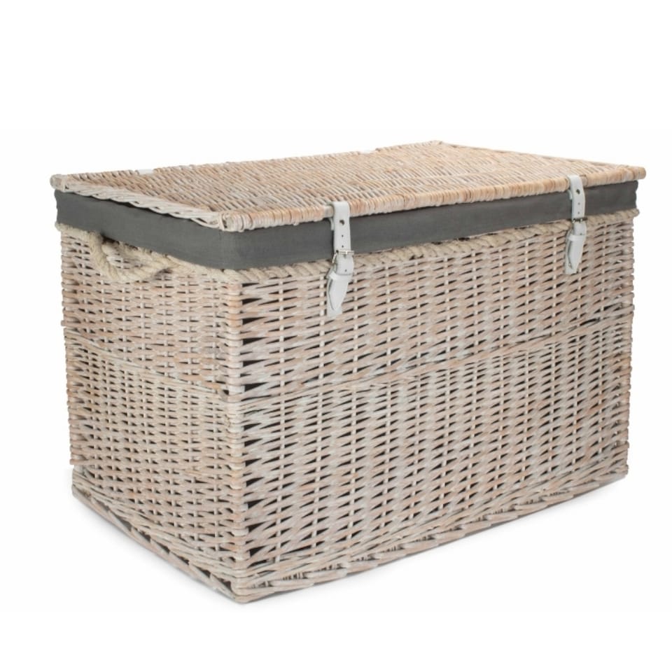 image 1 of Large White Wash Storage Hamper With Grey Lining Wicker Basket | Grey | Grey