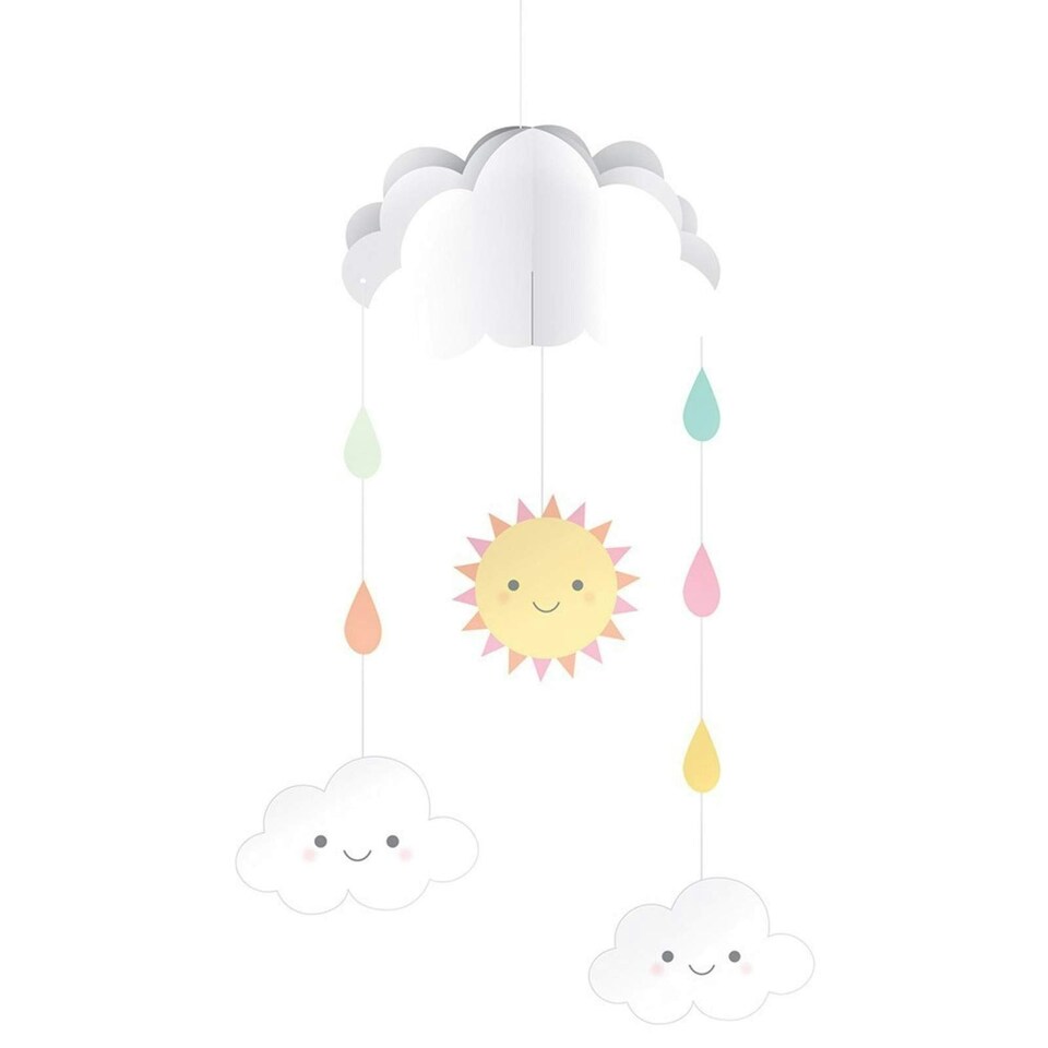 Creative Party Paper Sun & Clouds Baby Shower Hanging Decoration - White/Yellow/Green - One Size