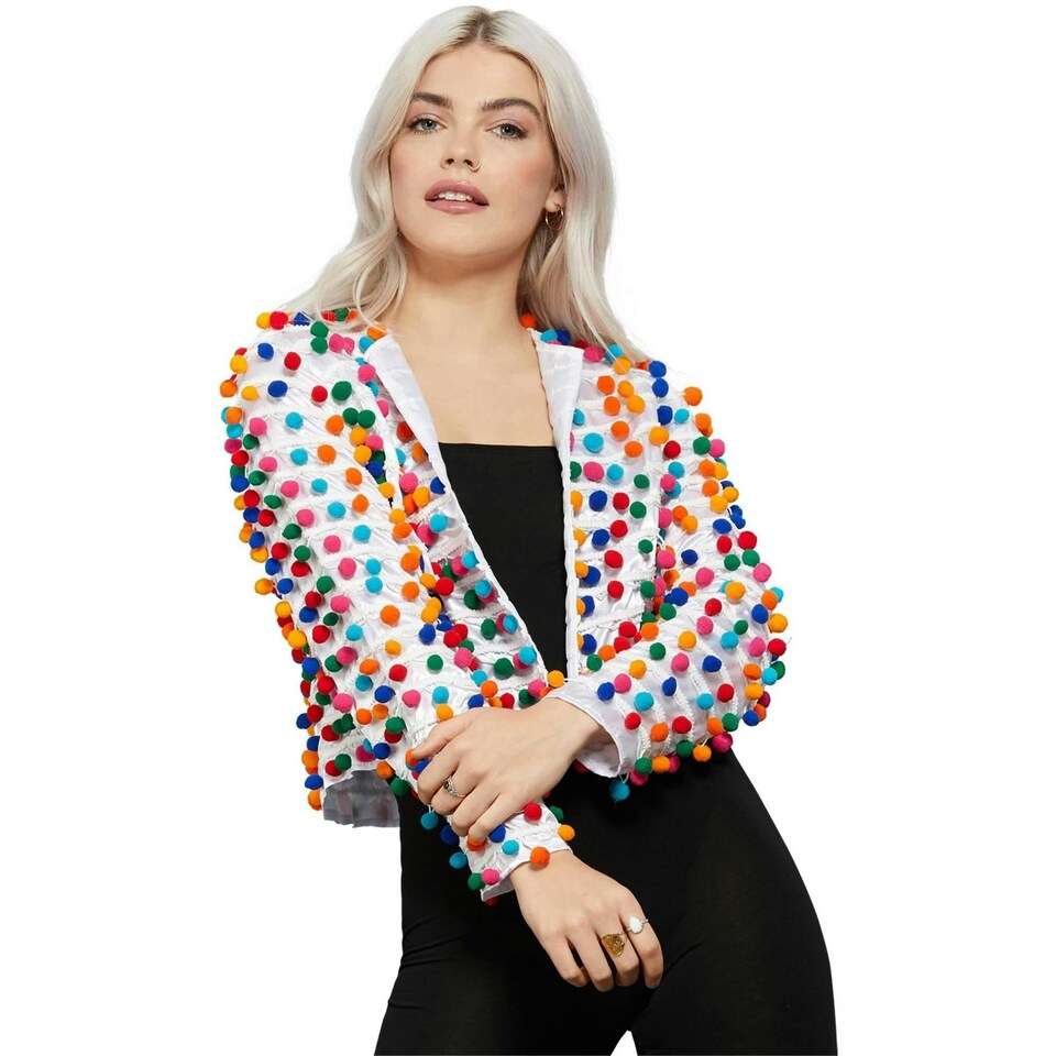 image 1 of Fever Womens/Ladies Rainbow Festival Pom Pom Jacket - White/Multicoloured - S-M One Size