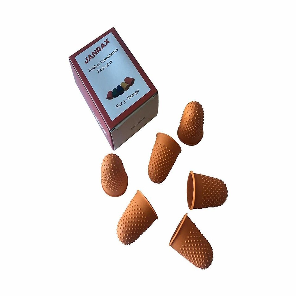 image 1 of Pack of 12 Orange No.3 Rubber Thimblettes - Extra Large Thimble Finger Cones