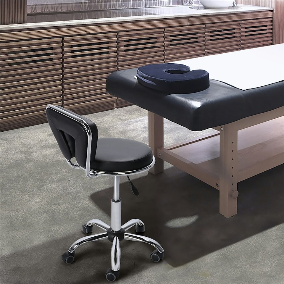 image 1 of Yaheetech Height-Adjustable Salon Stool with Backrest & Wheels | Black