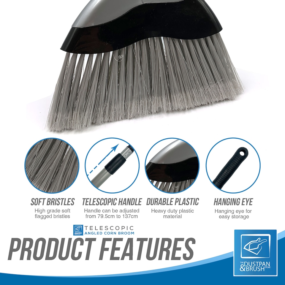 image 1 of Telescopic Indoor Sweeping Broom Soft Angled Slim Floor Sweeping Corn Broom Brush