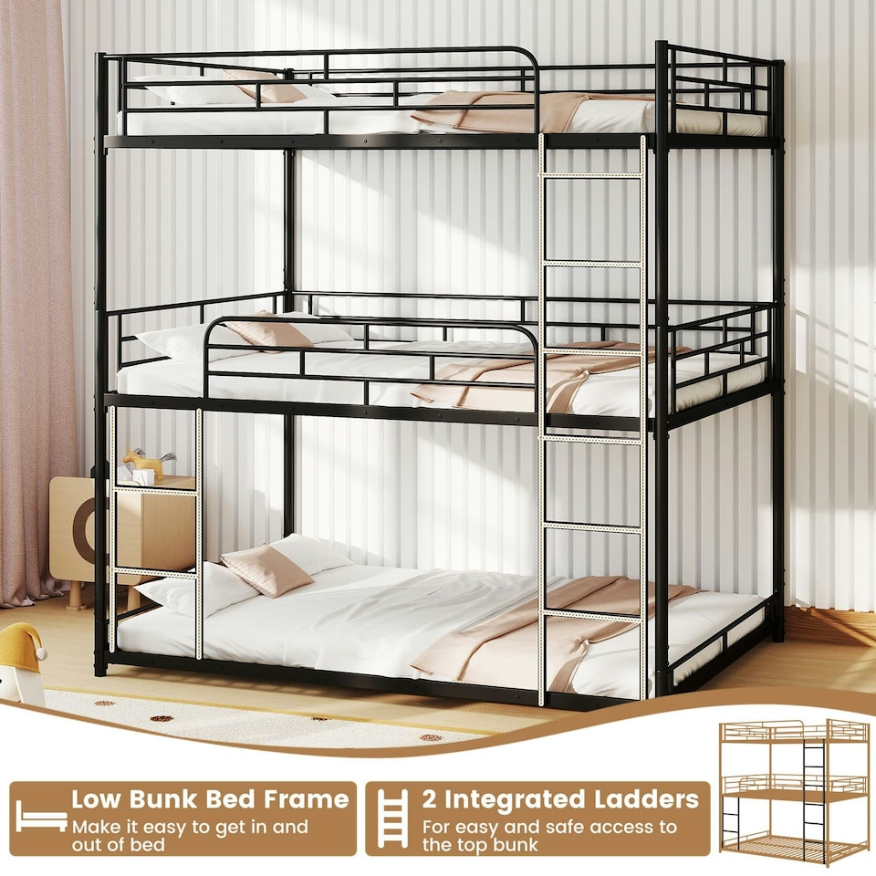 image 1 of COSTWAY Metal Triple Bunk Bed Double Over Double Bunk