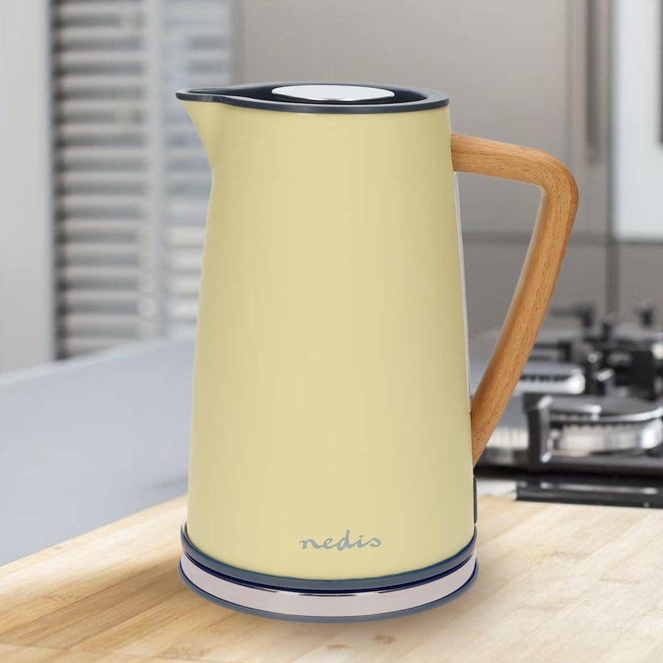image 1 of Nedis 1.7L Soft Touch Jug Kettle with Wood Effect Handle, Overheat Protection, Removeable Filter, 2.2KW - Matte Soft Yellow