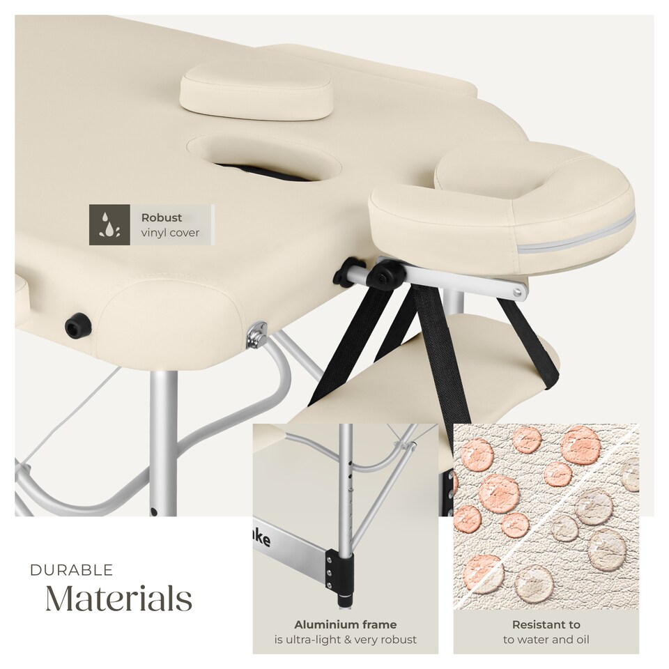 image 1 of Massage Table Ko Tao - 3 zones, 78cm wide, aluminium frame, folding, carry bag | Cream | beige | 1