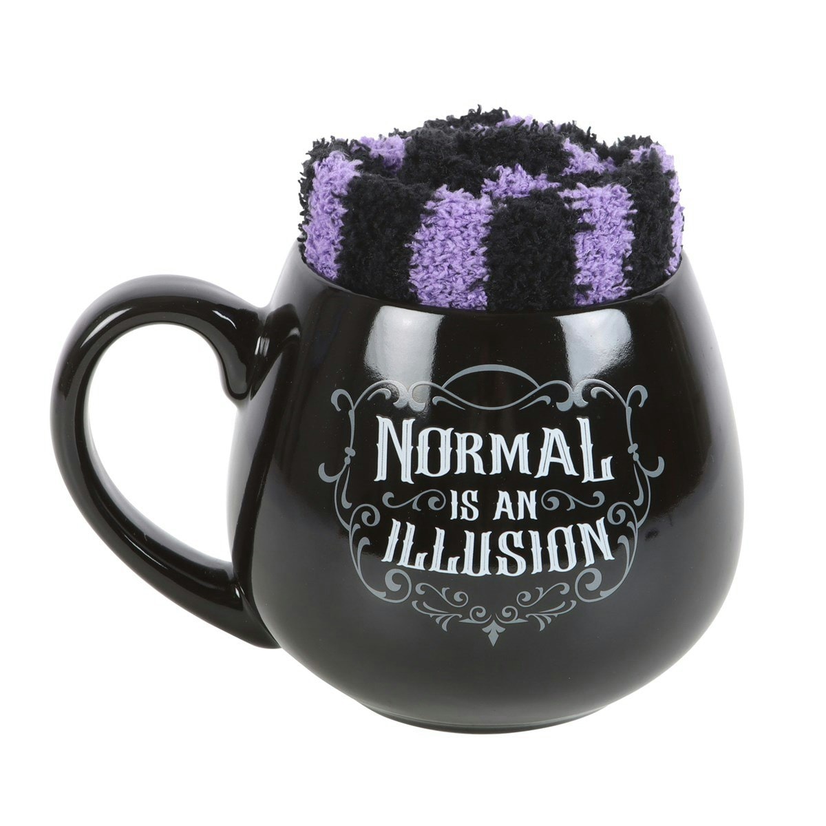 Something Different Normal Is An Illusion Gothic Mug and Sock Set - Black/Purple - One Size
