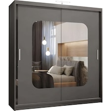 Modern Mirror Sliding Wardrobe with Gloss Strips & Storage