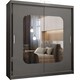 image 1 of Modern Mirror Sliding Wardrobe with Gloss Strips & Storage