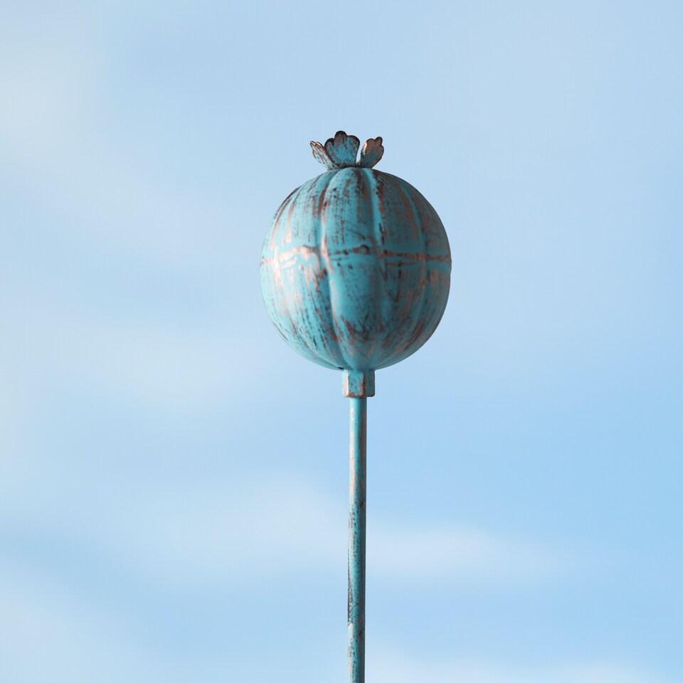 image 1 of Recycled Iron Poppy Seed Head Garden Stake Decoration
