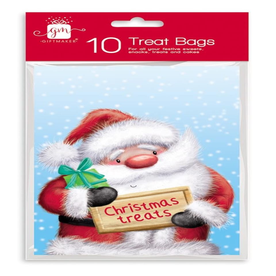 Pack of 10 Santa Design Christmas Treat Twist Bags