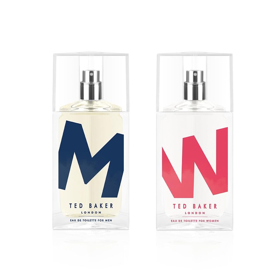 image 1 of Ted Baker M and W EDT Bundle, Woman and Man Eau De Toilette, Includes M with Unique Notes of Tonka Bean and Musk, W with Notes of Fig Leaf, White Peony and Violet, 2 x 75ml | Black | 2