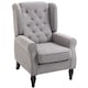 image 1 of HOMCOM Retro Accent Chair, Snow Flannel Wingback Armchair with Wood Frame Button Tufted Design for Living Room Bedroom, Grey