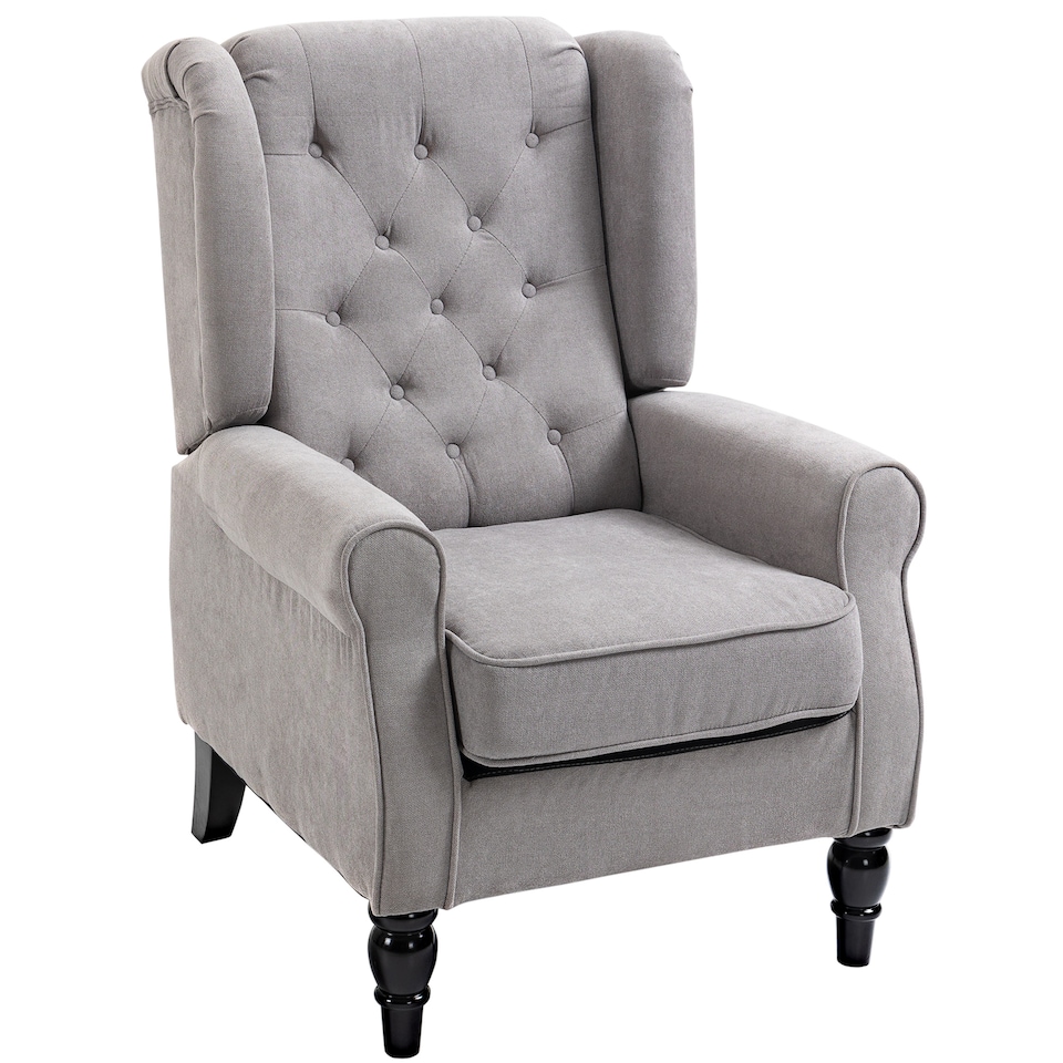 image 1 of HOMCOM Retro Accent Chair, Snow Flannel Wingback Armchair with Wood Frame Button Tufted Design for Living Room Bedroom, Grey