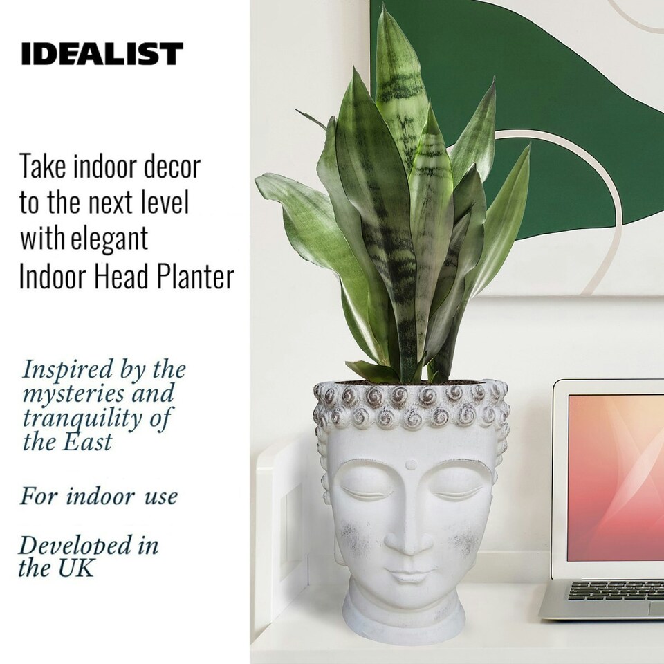image 1 of White Oval Face Planter Head Buddha Plant Pot Indoor Pot Cover L19 W18 H24 cm, 2.6 ltrs Cap.