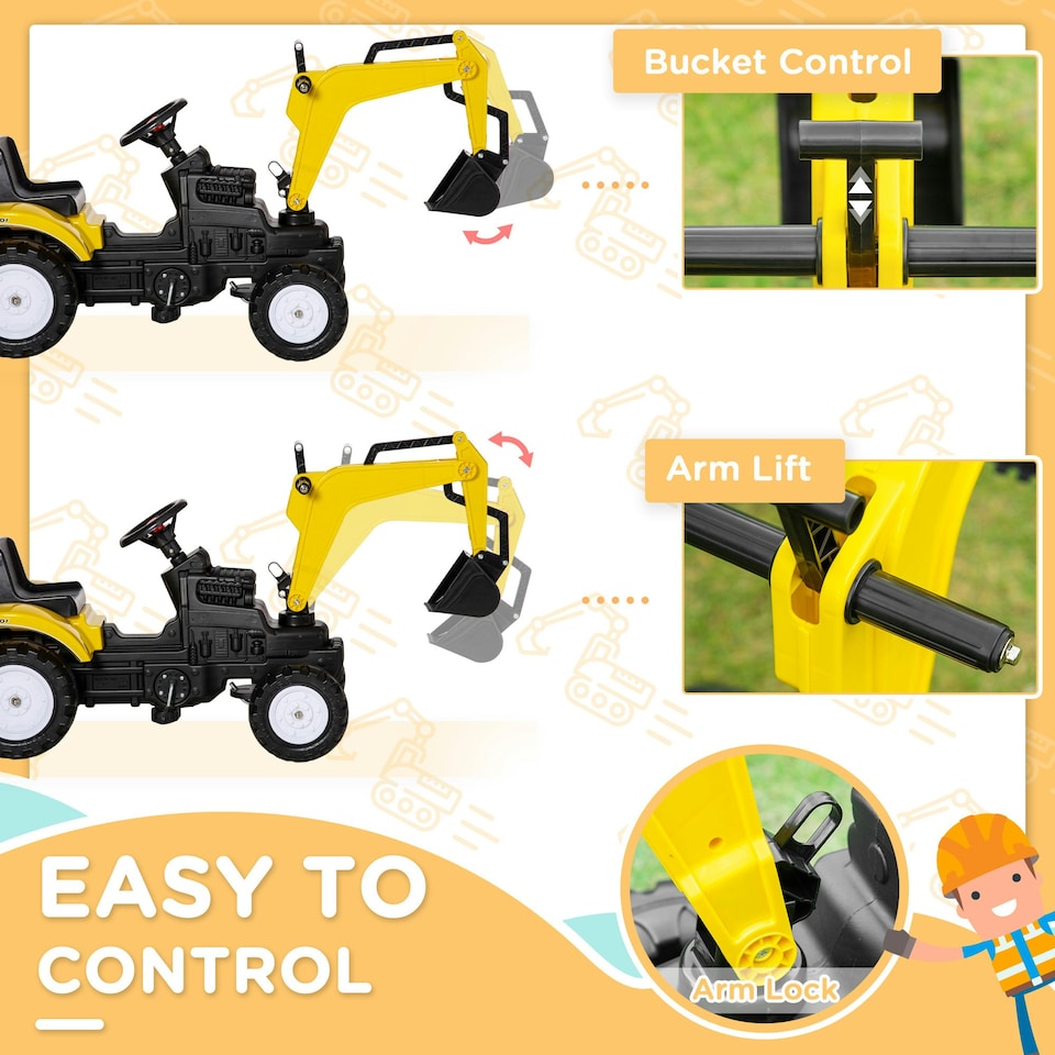 image 1 of HOMCOM Kids Ride on Digger Pedal Go Kart Play Construction Car for 3 - 6 Years