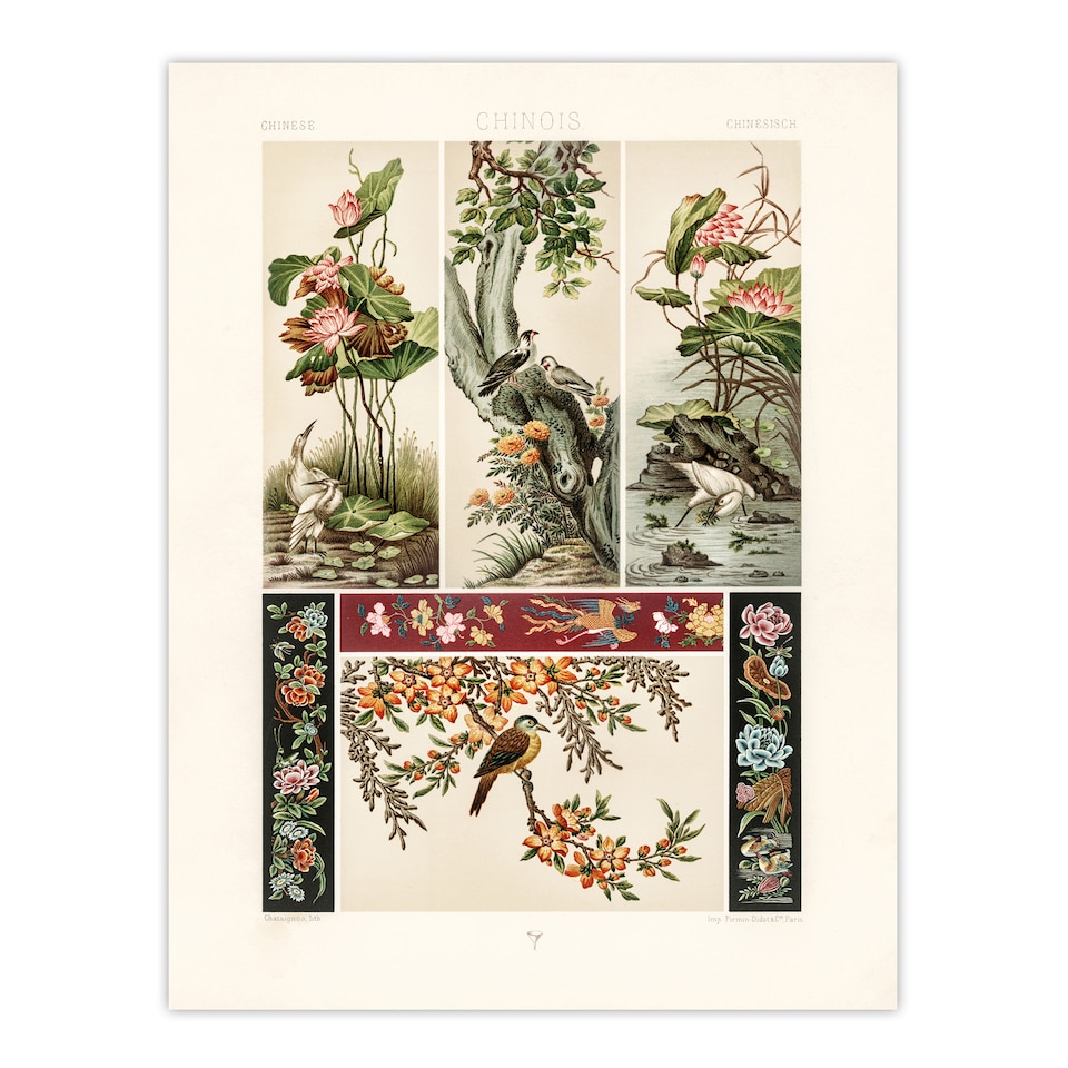 image 1 of Chinese Patterns of Birds and Flowers Racinet Wall Art Poster Print 12X16"