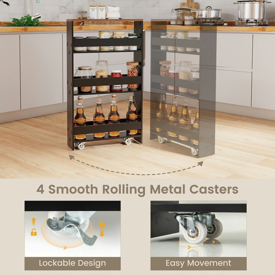 image 1 of COSTWAY 4-Tier Slim Storage Cart with Open Shelves Black Black
