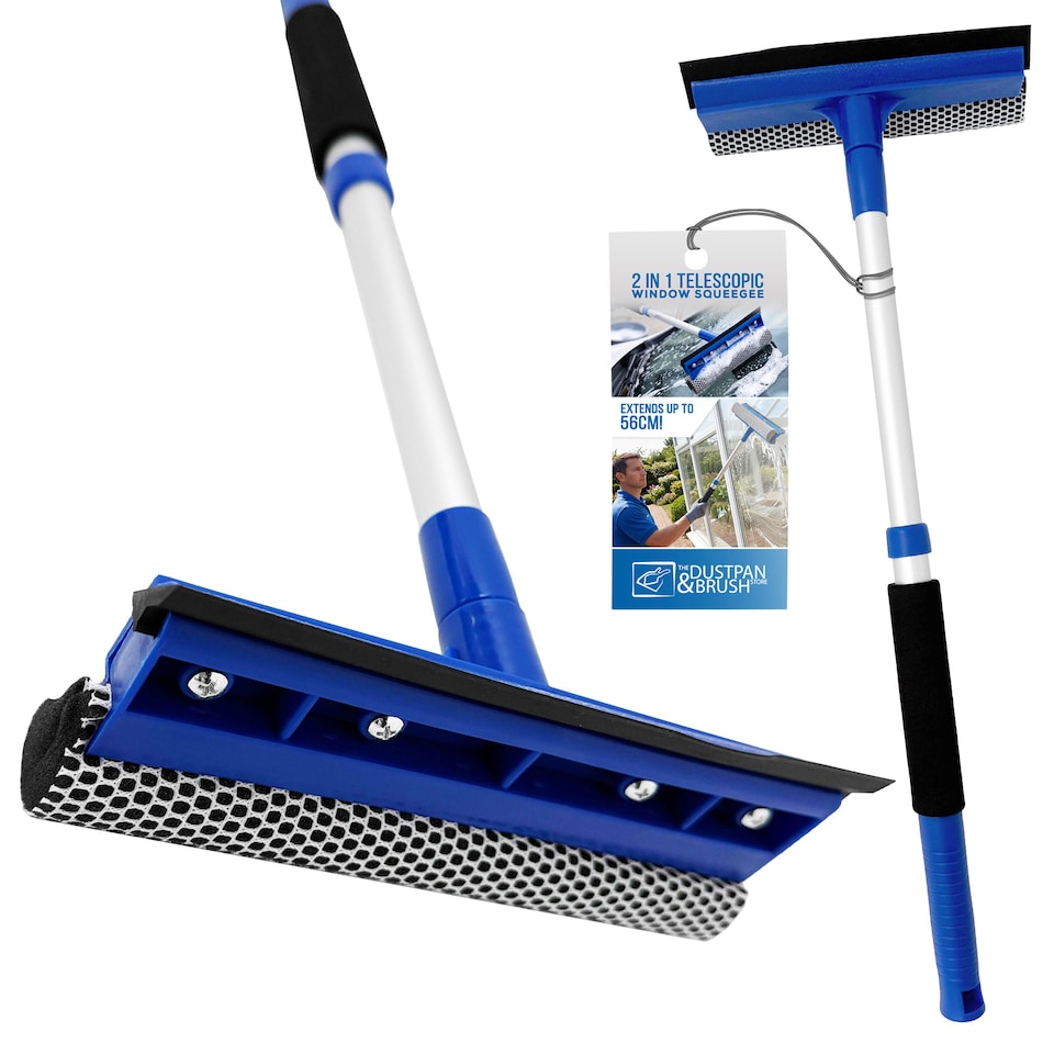 image 1 of Telescopic 2-in-1 Window Squeegee Extendable Glass Cleaner with Sponge Scrubber