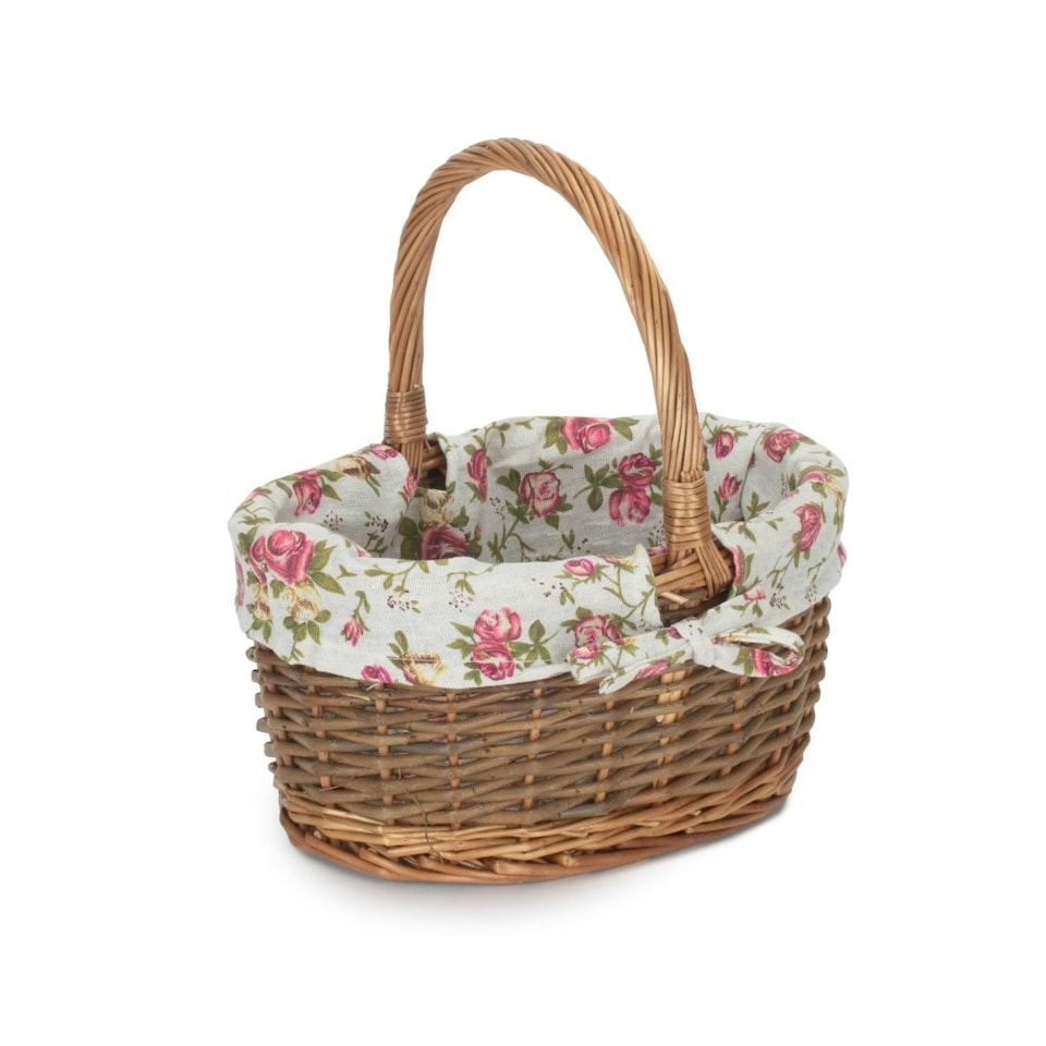 image 1 of Oval Unpeeled Willow Shopping Basket with Garden Rose Lining Multi | Garden Rose | M