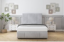 Sloomy Lisbon Silver Naples Divan Bed With Mattress 2 Drawers Right Side With 26" Strutted Headboard & 12" Matching Footboard 6' Super King | Silver | Silver | Super King | 1