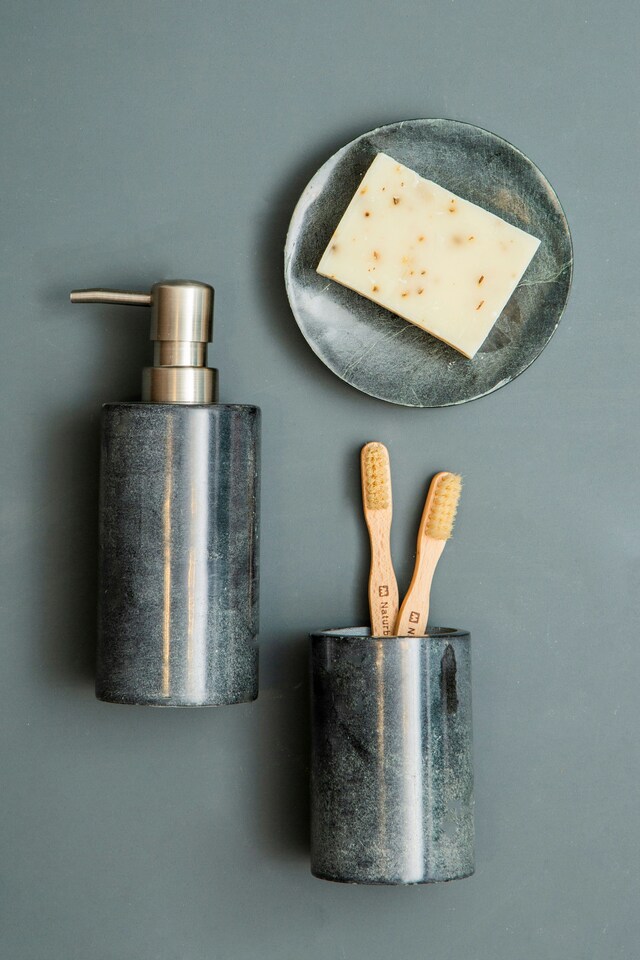 image 1 of Kamal Dark Grey Marble Effect Soap Dish