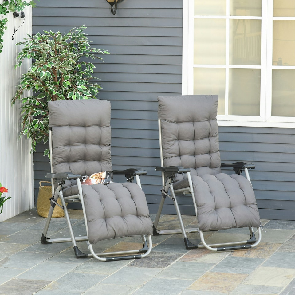 image 1 of Outsunny 2 PCS Reclining Zero Gravity Chair Folding Lounger Cushion Dark Grey