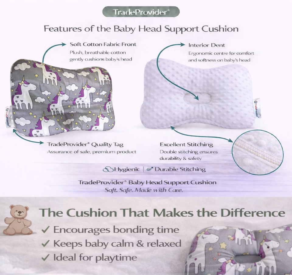 image 1 of TradeProvider® Baby Head Support Cushion for Pram, Pushchair, Stroller, Infant Support Pad, Newborn Travel Headrest (Pink Stardust Collection)