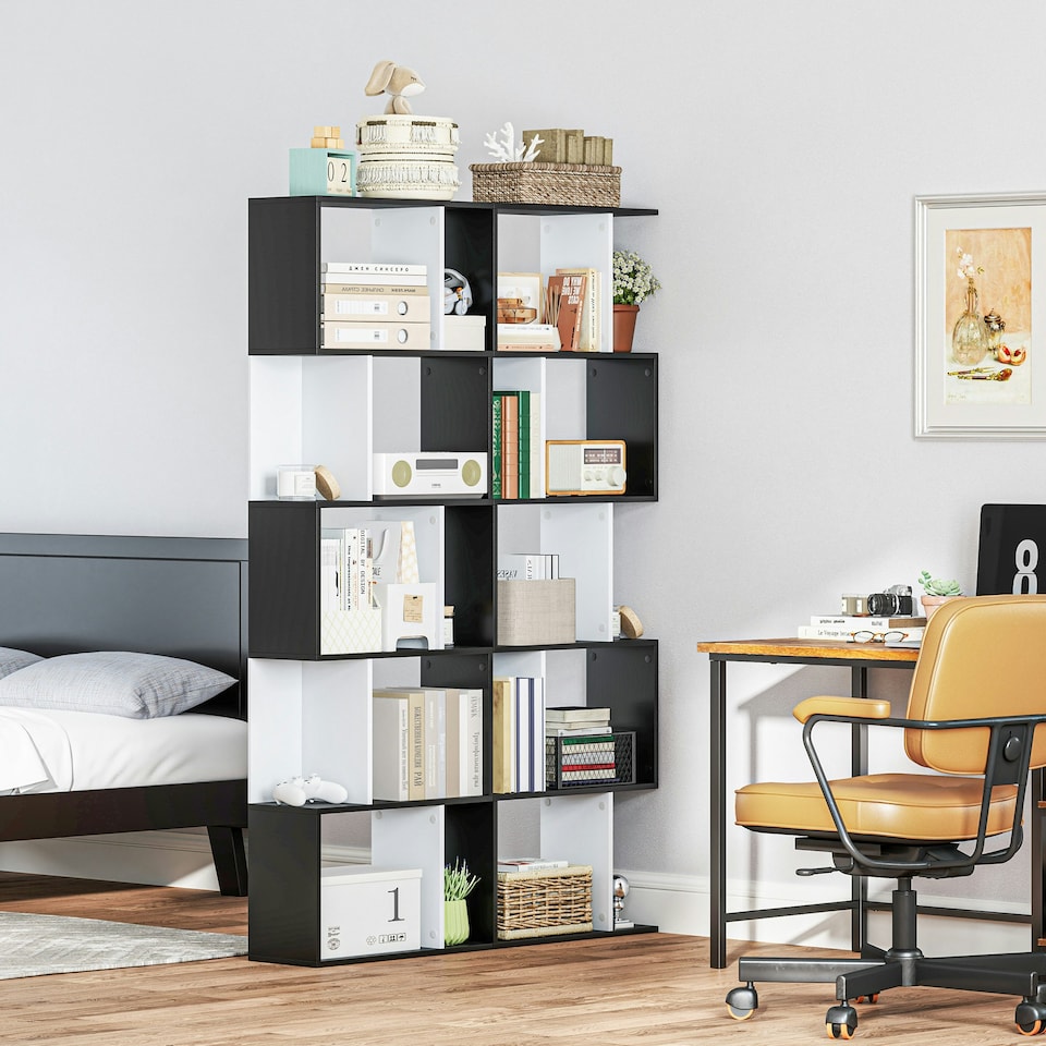 image 1 of HOMCOM 5-tier Bookcase Storage Display Shelving S Shape design Unit Black