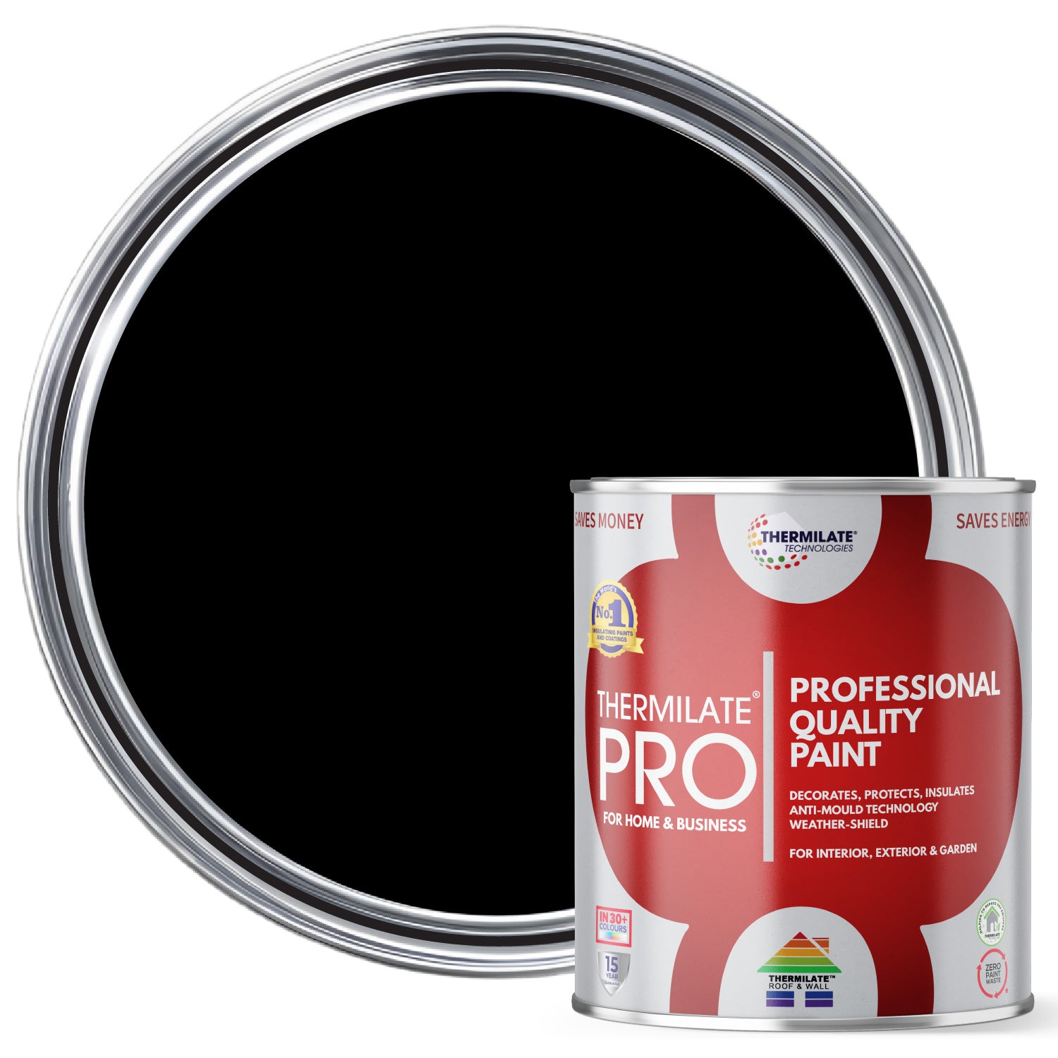 Thermilate PRO FLEX Interior & Exterior Paint - Multi-Surface Paint & Primer - All-in-One - Black - 2.5L - Matt
