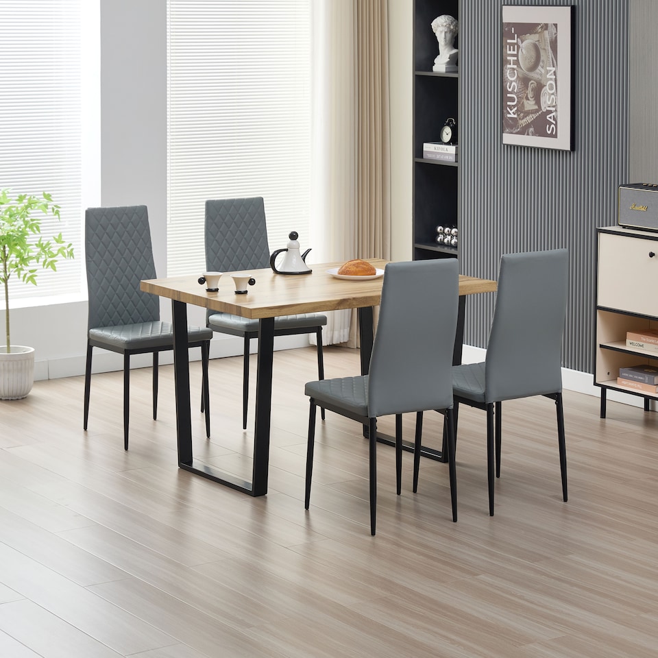 image 1 of Colorado Dining Table with 4 Emily Leather Chairs | Grey | 5