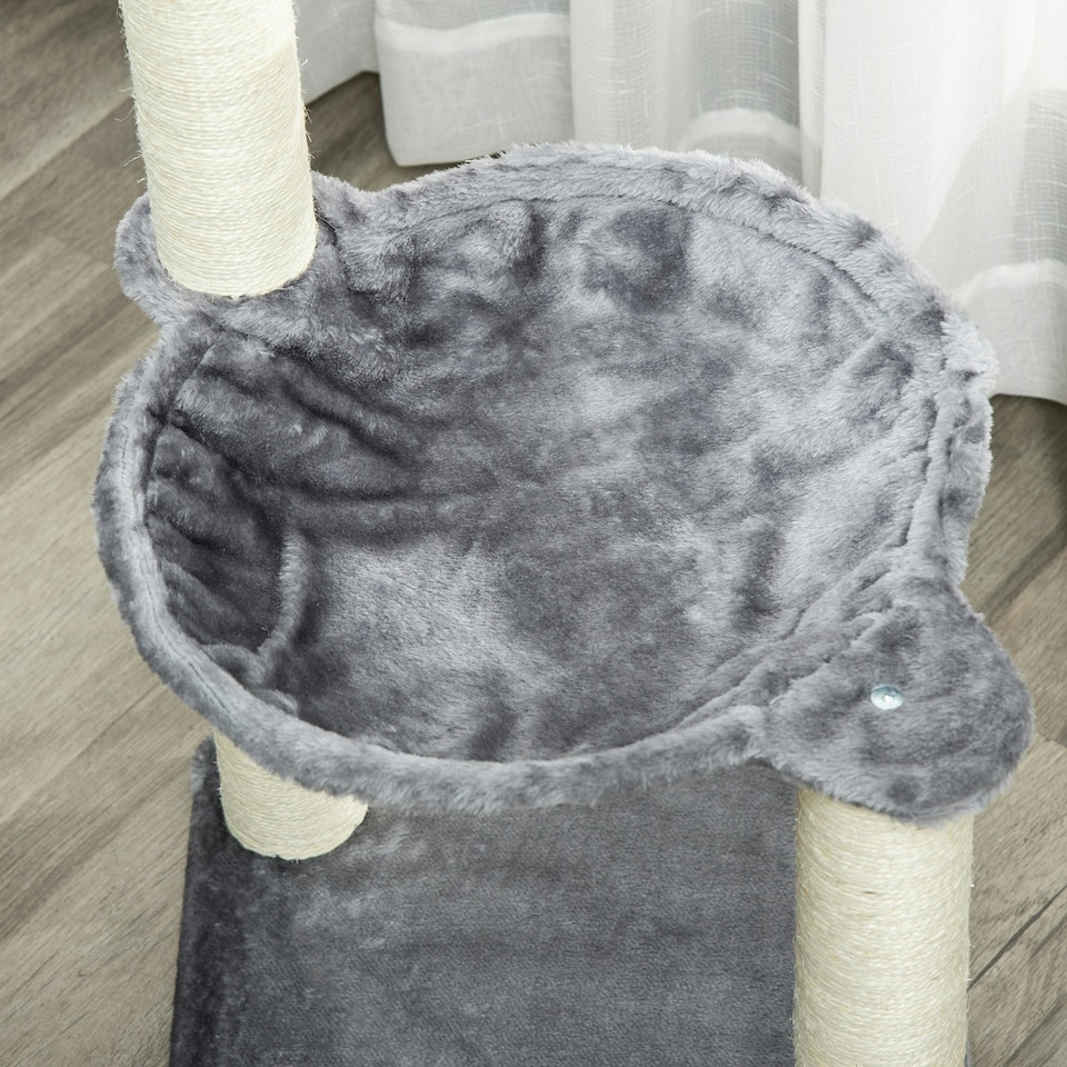 image 1 of PawHut 83cm Cat Tree Tower with Sisal Scratching Post Hammock Toy Grey