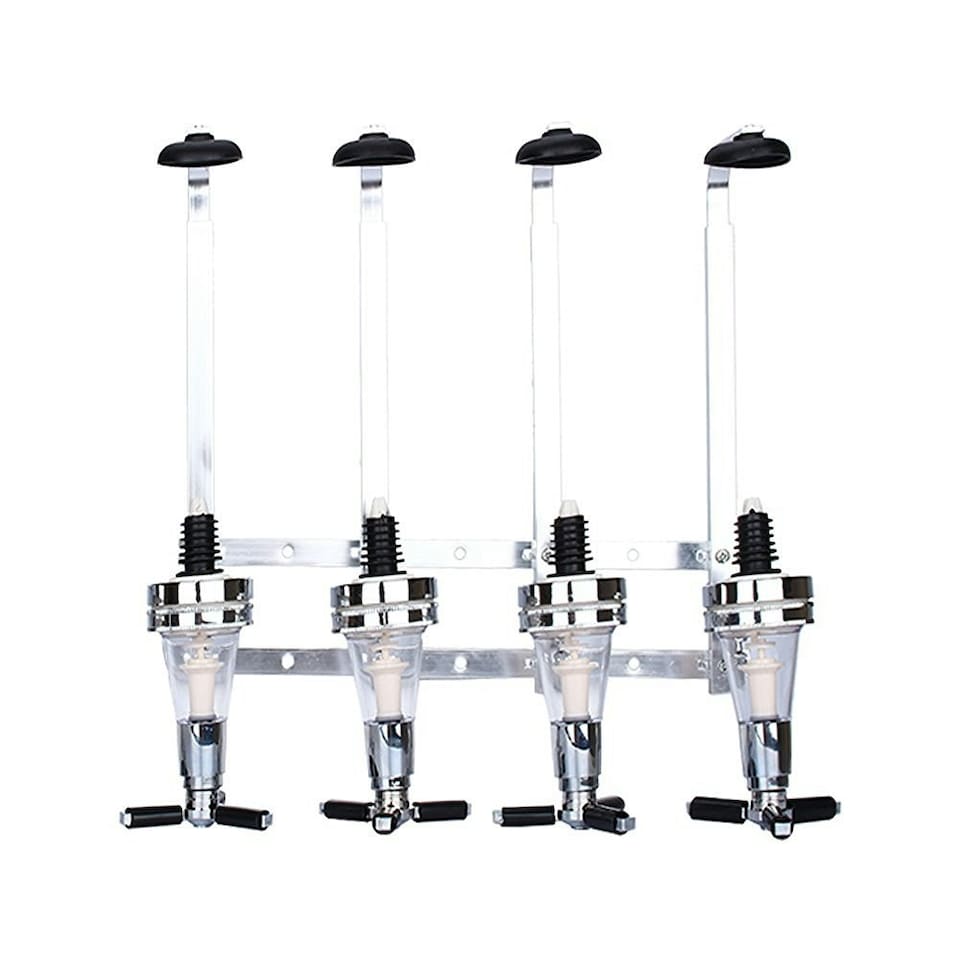 image 1 of Oypla 4 Bottle Wall Mounted Spirit Drink Dispenser Bar Shot Measurer Optics