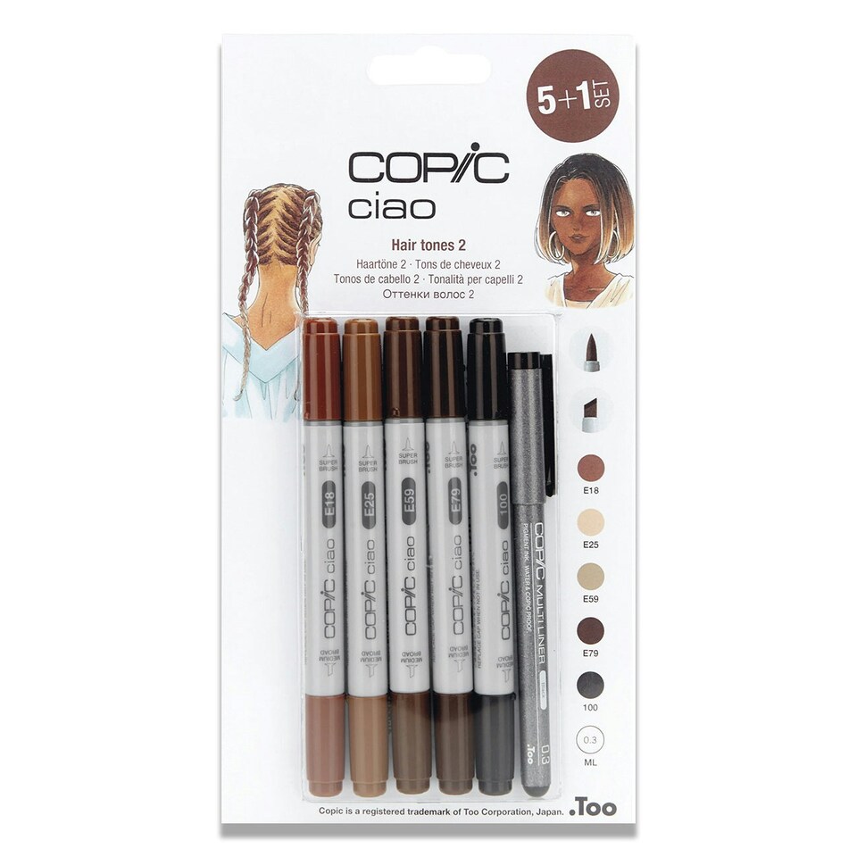 Copic CIAO Marker Marker & Multiliner, Hair Tones, Set of 6 Pens