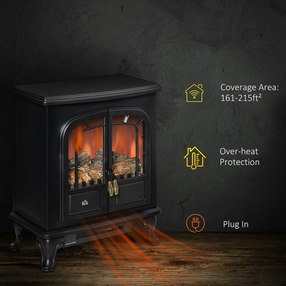 image 1 of HOMCOM Free standing Electric Fireplace Stove W/ LED Fire Flame Effect Black