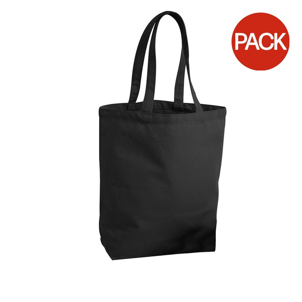Westford Mill Plain Fair Trade Camden Shopper / Shopping Bag (13 Litres) (Pack of 2) - Black - One Size Black