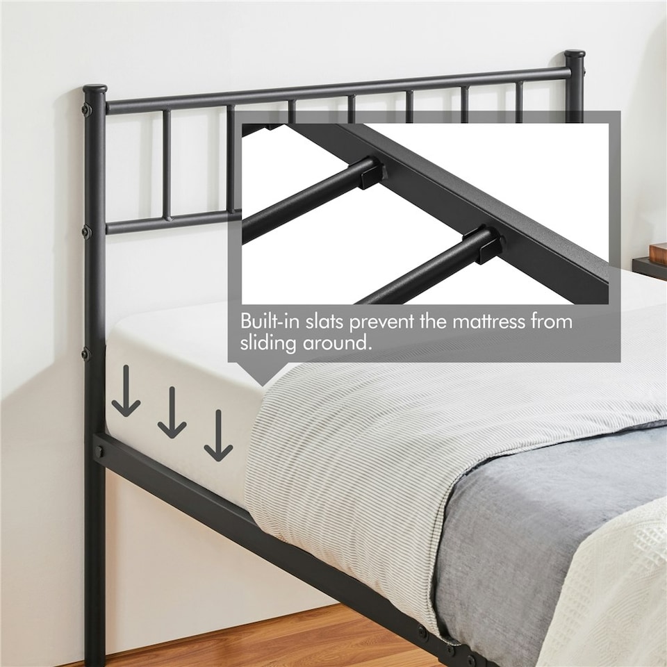 image 1 of Yaheetech 3ft Single Metal Bed Frame with Slatted Headboard Black