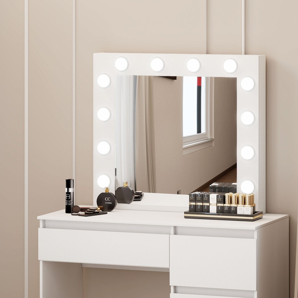 image 1 of Levede Dressing Table Vanity Set Stool Makeup LEDs Mirror Jewellery Organizer | White