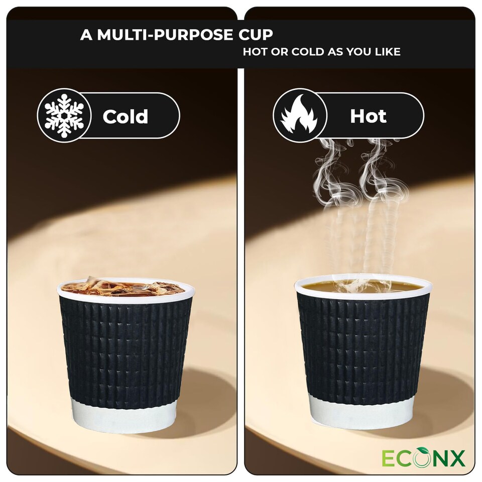 image 1 of ECONX 4oz Disposable Coffee Cups Black 3-PLY Insulated Ripple Wall Paper Cups 100pc