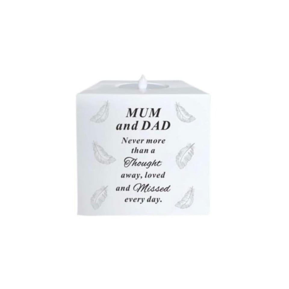 David Fischhoff Feather Memorial With LED Candle - Mum & Dad | Multi
