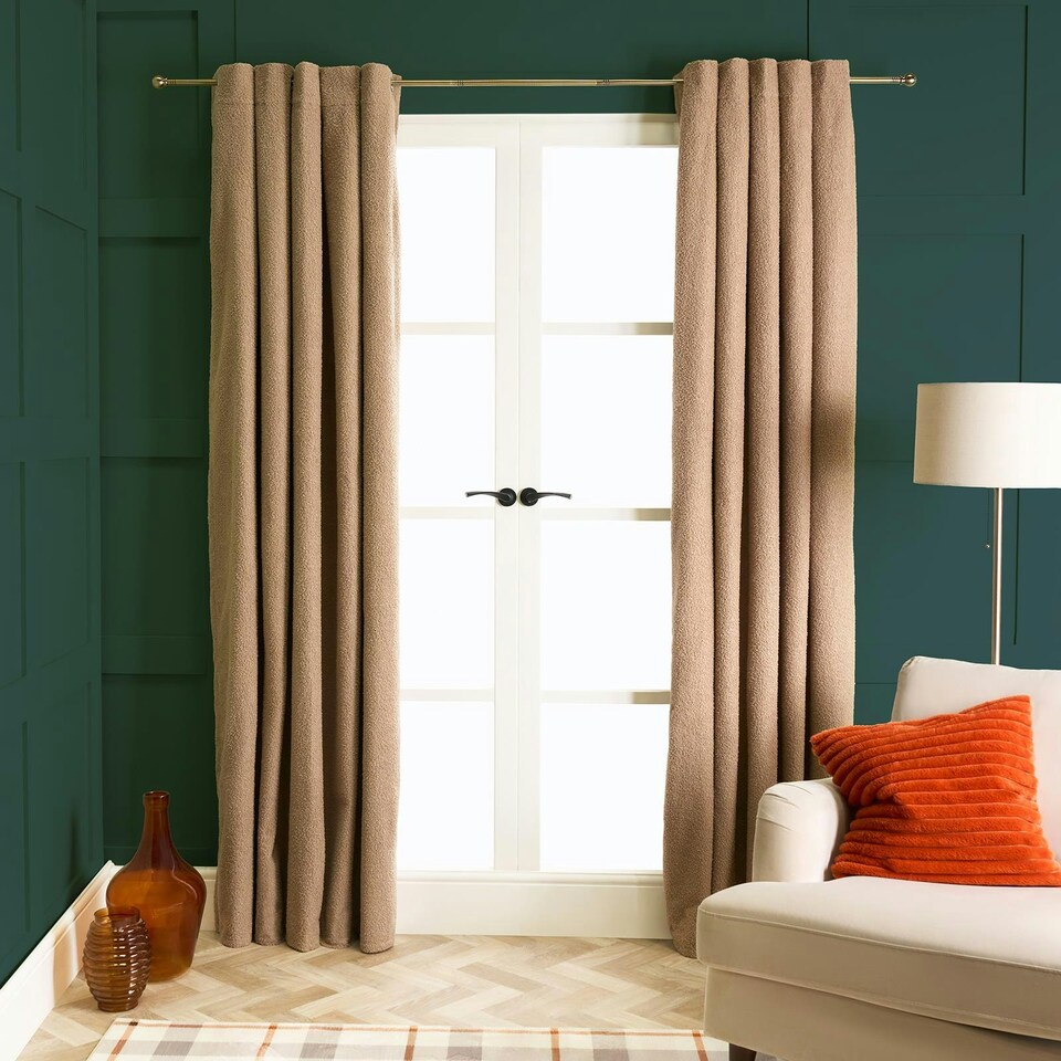 image 1 of OHS Boucle Soft Textured Panel Pair Blackout Eyelet Curtains, 46x54" Brown | Natural