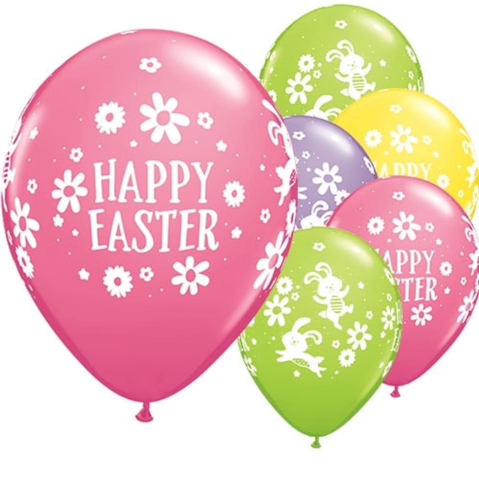 Easter Bunnies & Daisies Assorted Round Latex Helium Qualatex Balloons 28cm / 11 in - Pack of 25
